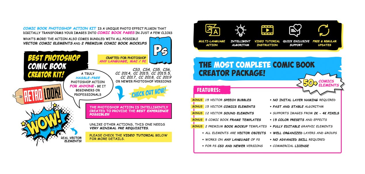 照片转复古手绘漫画书效果PS动作 Retro Comic Book Photoshop Action Kit插图(1)