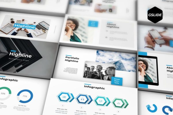 简约数据信息图表Google Slides企业幻灯片模板 Highline – Google Slides Template