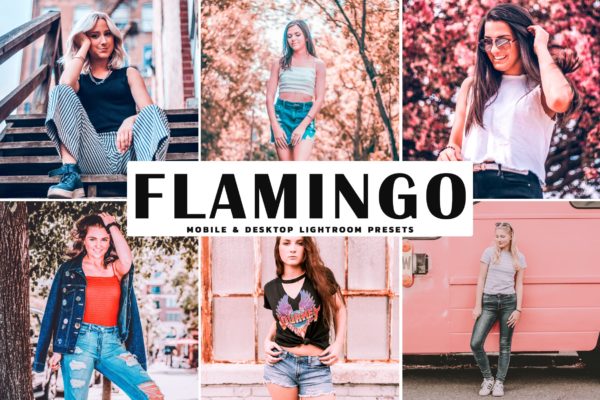珊瑚粉色调图片后期处理调色滤镜LR预设 Flamingo Mobile &amp; Desktop Lightroom Presets