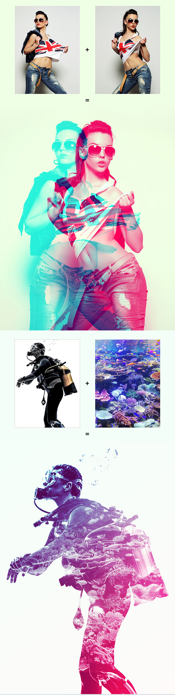 照片双重曝光处理的PS动作 Double Color Exposure Photoshop Actions V2插图(1)