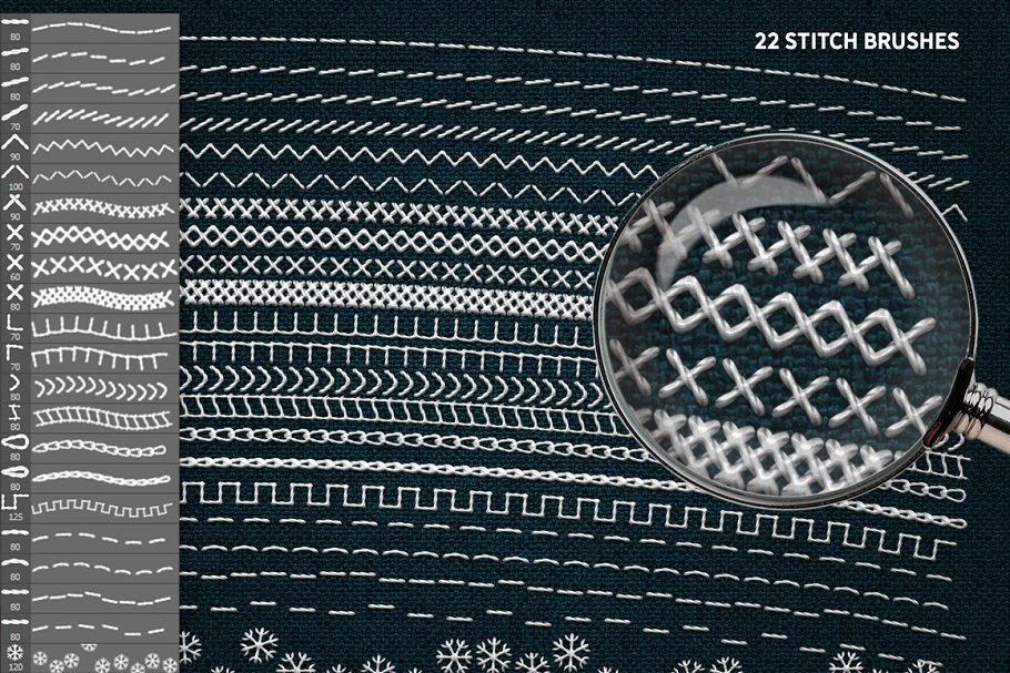 裁缝缝线效果PS笔刷 STITCH Effect Photoshop Tooklit插图(3)