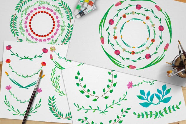 水彩花卉绘画图案&AI画笔笔刷 Illustrator Floral Art & Pattern Brushes插图(5)