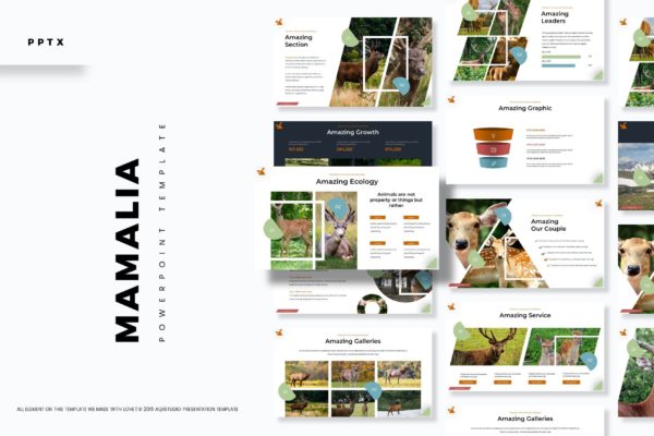 野生动物主题PPT幻灯片设计模板 Mamalia – Powerpoint Template