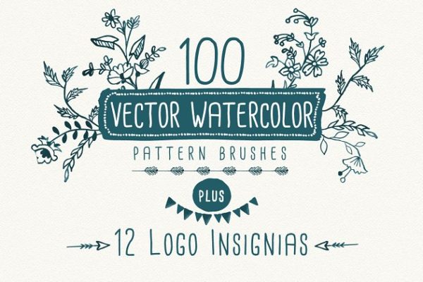 100款水彩手绘图案AI笔刷 Watercolor vector pattern brushes