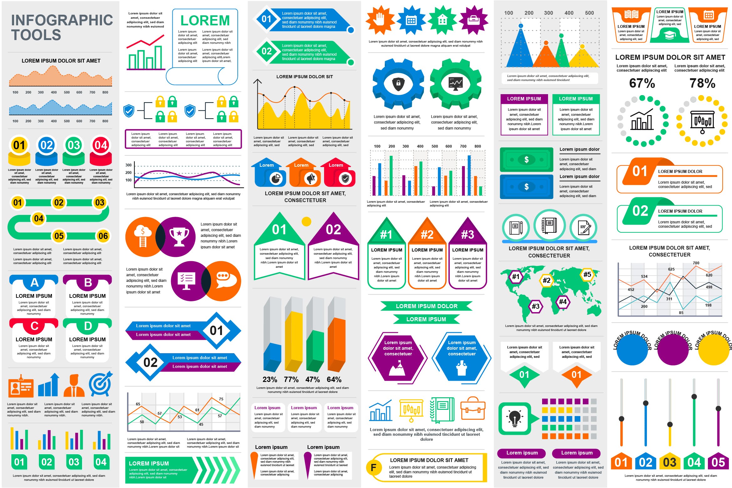 行业大数据平台信息图表可视化数据分析素材 Set Infographic Elements Template插图