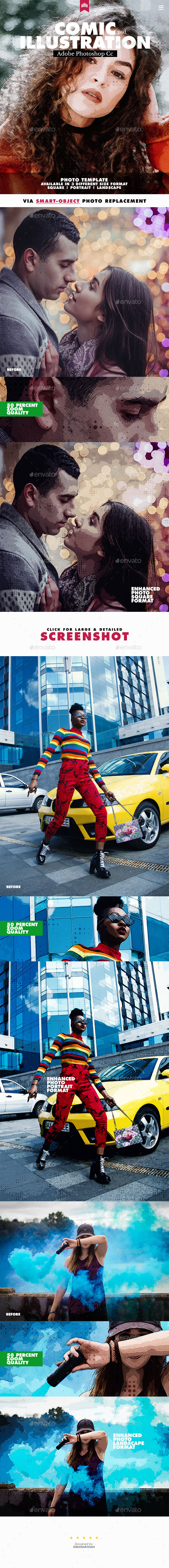 打造漫画插图效果的PhotoShop图层样式 Comic Illustration Photo Template [psd]插图