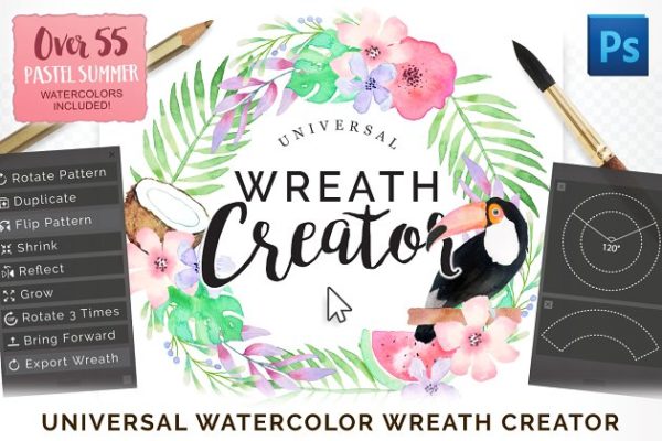 漂亮快捷花卉花环设计AI动作工具包 Universal Wreath Creator Pro
