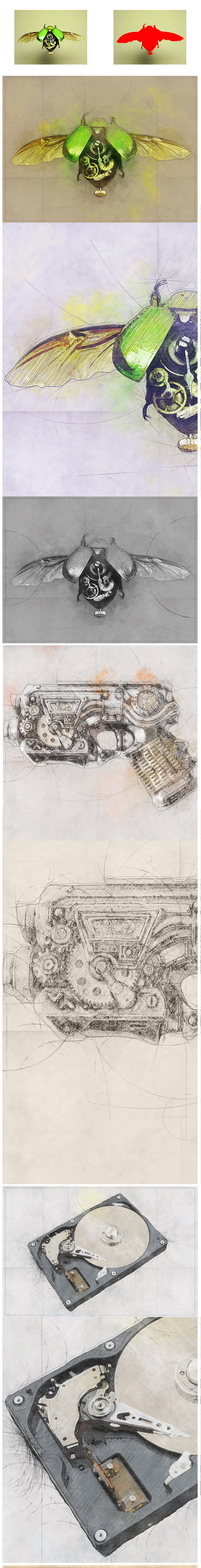 工业设计艺术素描特效的PS动作下载 Art Machine Photoshop Action [atn]插图(1)