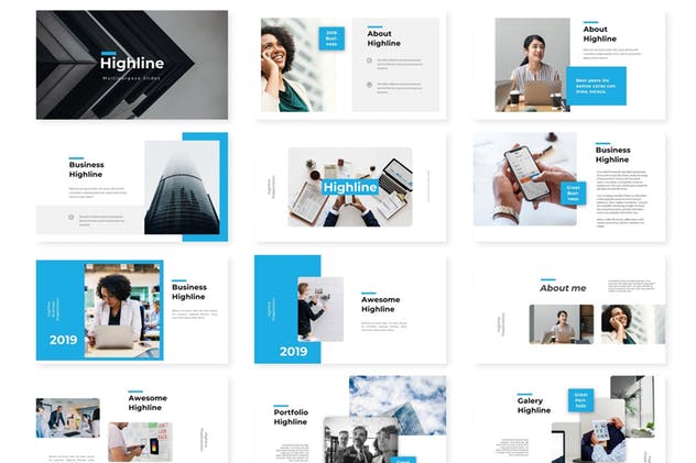 简约数据信息图表Google Slides企业幻灯片模板 Highline – Google Slides Template插图(1)