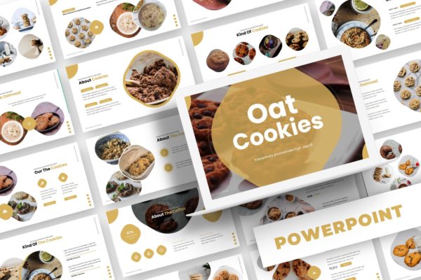 西点培训/烘焙品牌推介素材库精选PPT模板 Oat Cookies – Powerpoint Template
