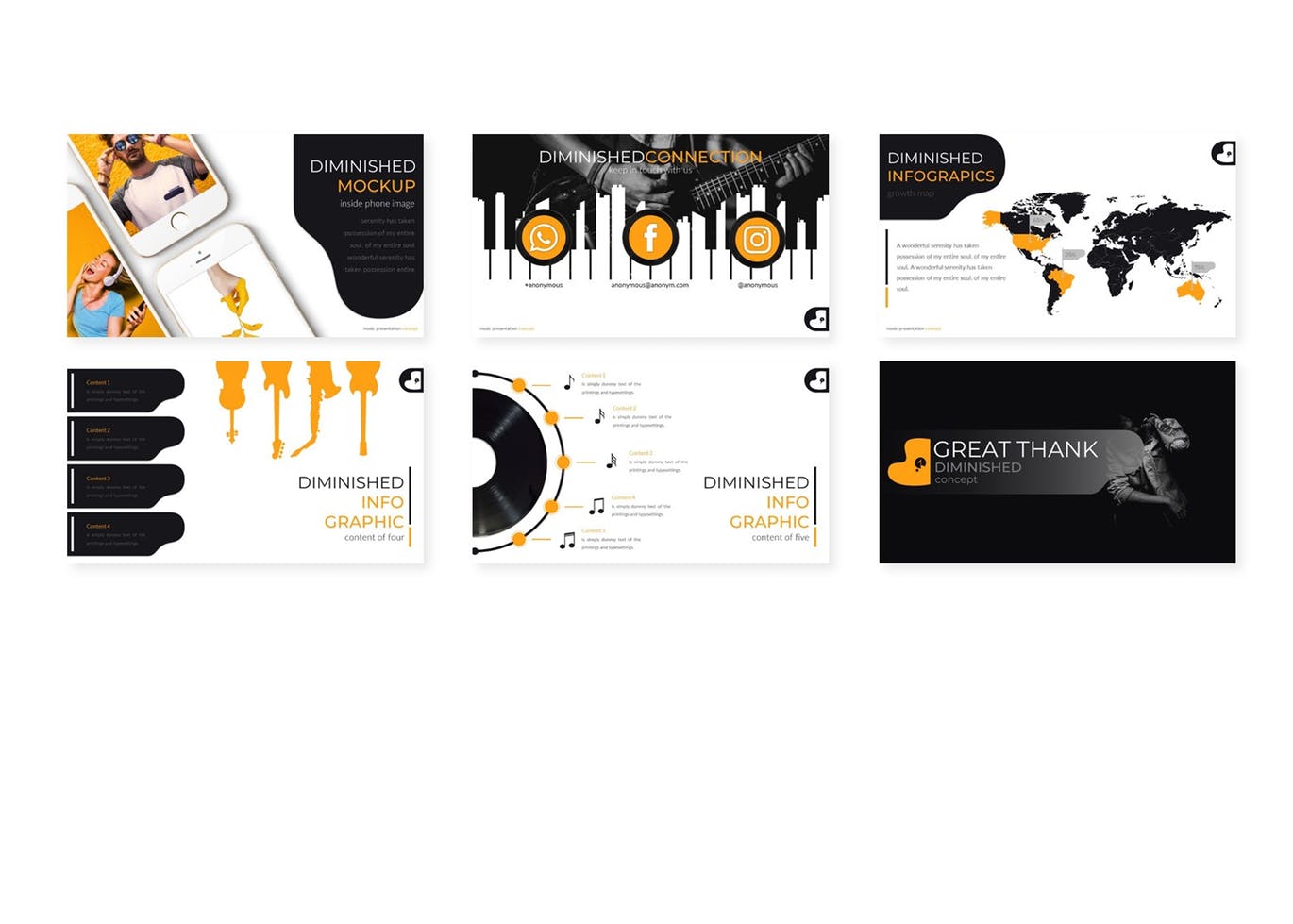 时尚个性的中国风水墨音乐音符powerpoint幻灯片演示模版（pptx）插图(3)