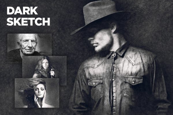 逼真铅笔素描效果一键生成PS动作 Dark Sketch CS4+ Photoshop Action