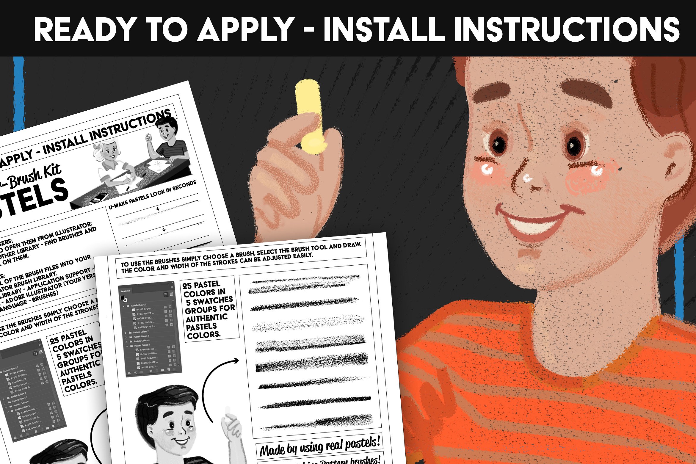 43种风格彩色蜡笔 AI&PS 笔刷集 Pastels Illustrator Brush-Kit插图(1)