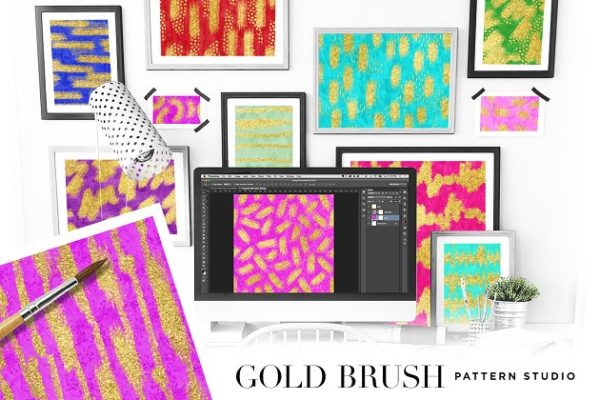 闪闪发光的金粉图层样式 Gold Brush Pattern Studio Photoshop