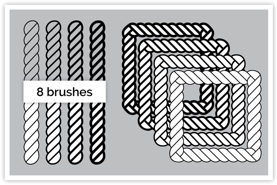 8款绳索缆绳AI笔刷套装 8 Nautical Rope Brush Set插图(1)