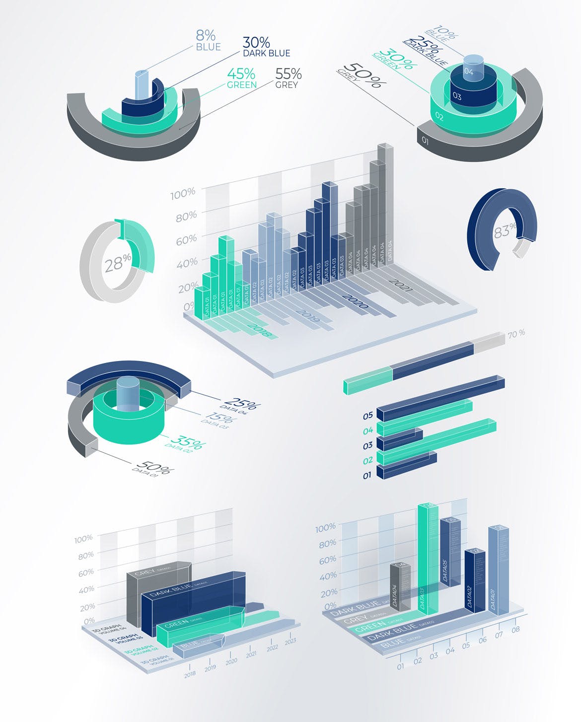 3D商务企业品牌宣传合作信息图表设计素材2 3D Corporate Infographic Elements 2插图(1)