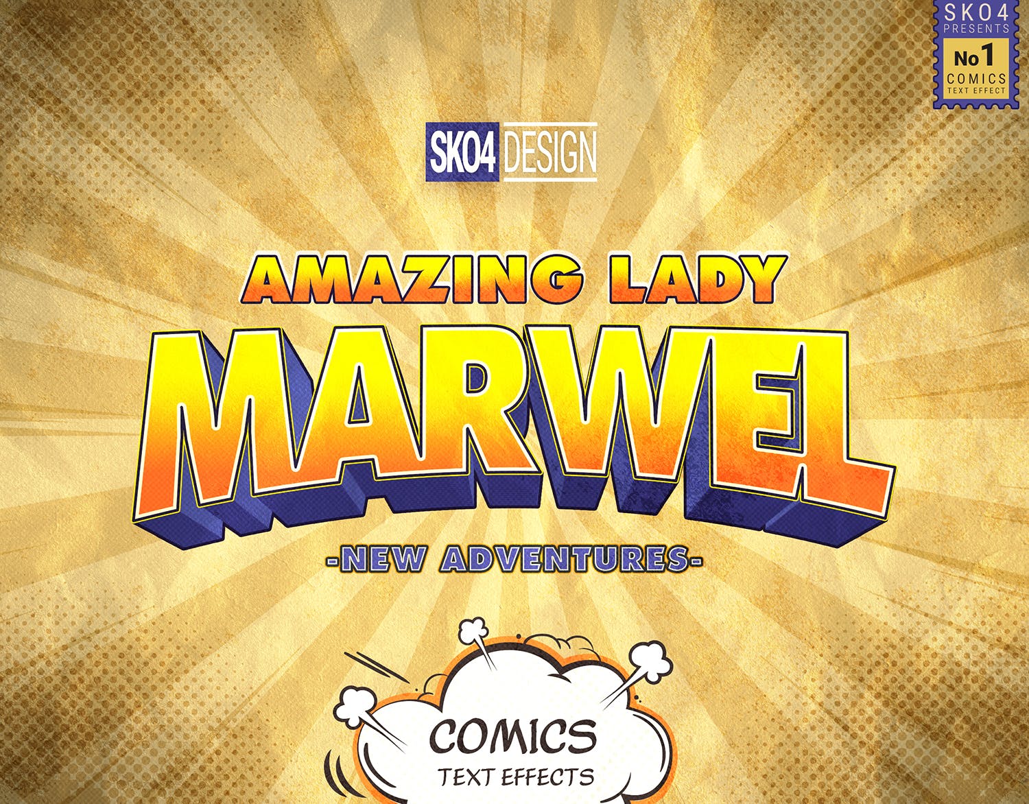 3D复古动漫卡通封面字体设计样式PSD图层样式 Comics Text Effects插图(6)