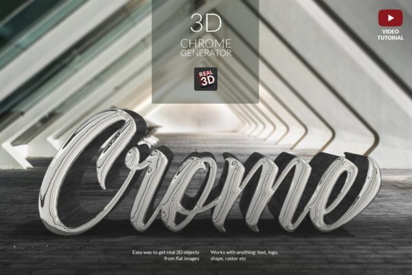 3D金属铬字体特效生成素材库精选PS动作 3D Chrome Generator