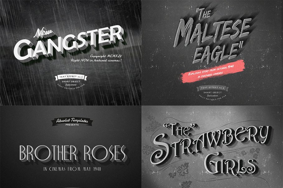 6款老电影标题文本图层样式 6 Old Movie Titles插图(2)