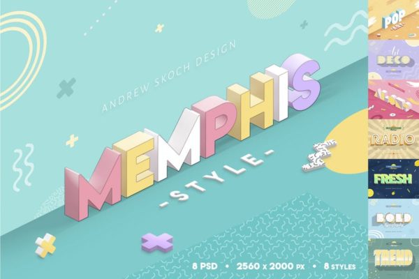 3D孟菲斯风格海报标题字体PS图层样式 Memphis Style – Text Effects
