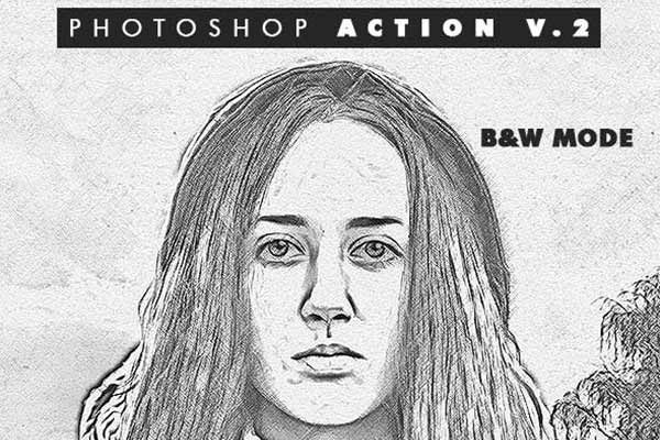 现实主义铅笔素描特效的PS动作 Pencil Sketch Photoshop Actions
