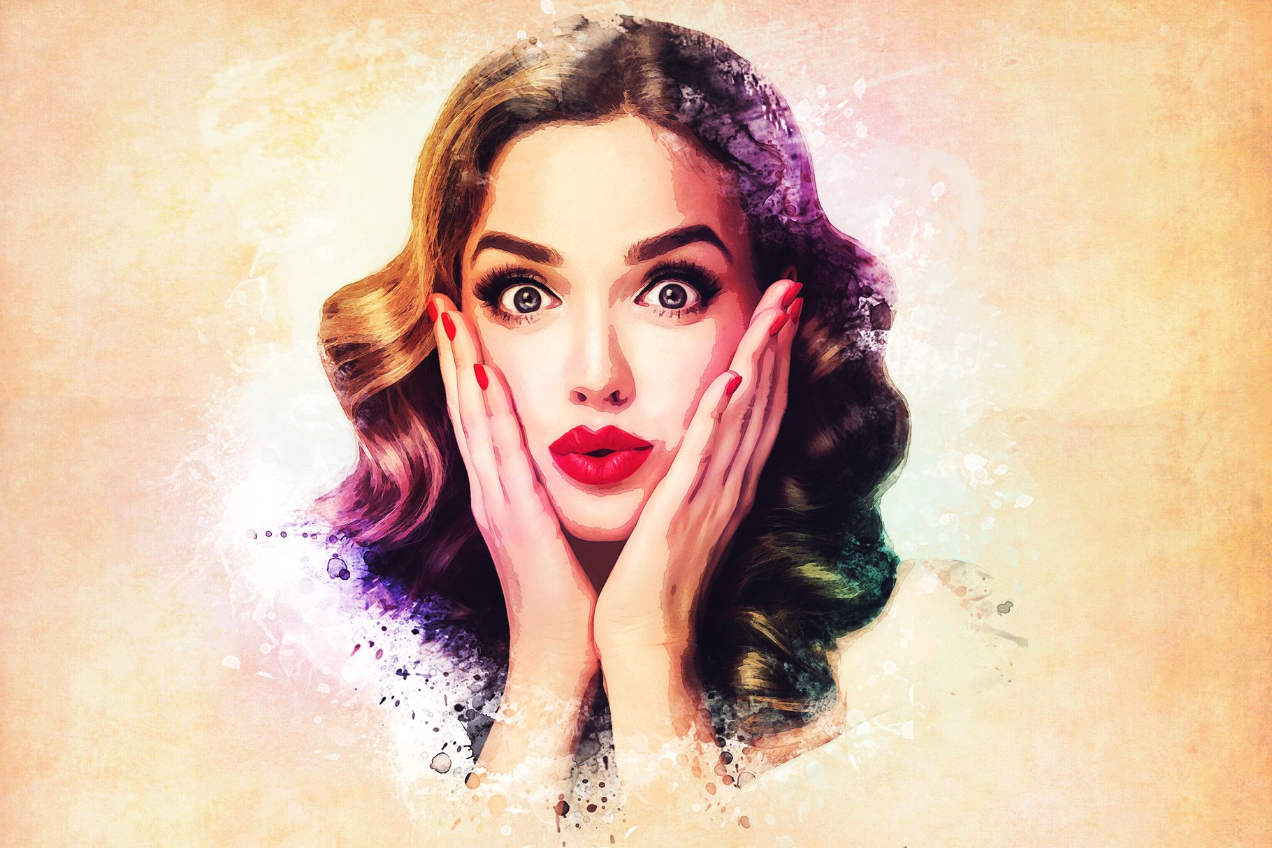 精美水彩艺术照一键生成PS动作 Watercolor Photoshop PSD Template插图(1)