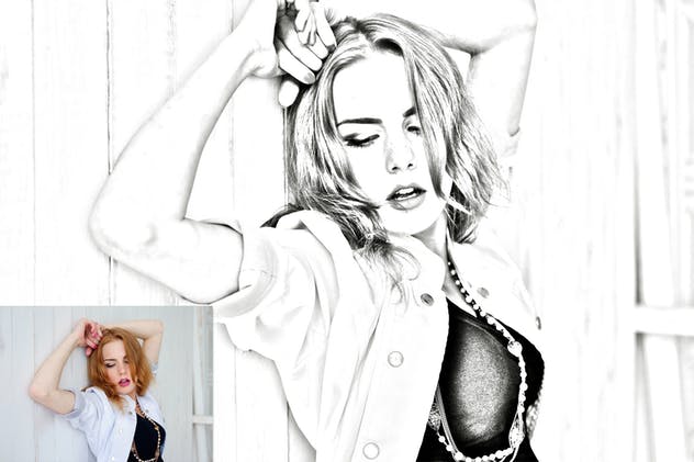 一键转人像素描效果生成PS动作 Sketch Portrait Photoshop Actions插图(1)