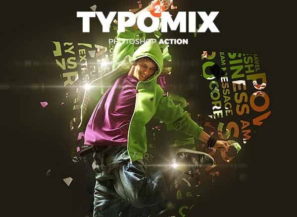 高品质动感碎片字母化PS动作下载 TypoMix 2 Photoshop Action