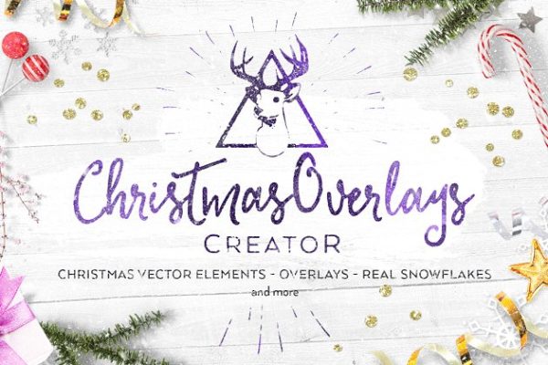 圣诞节主题设计工具包[图层样式&amp;笔刷] Christmas Overlays Creator 154+