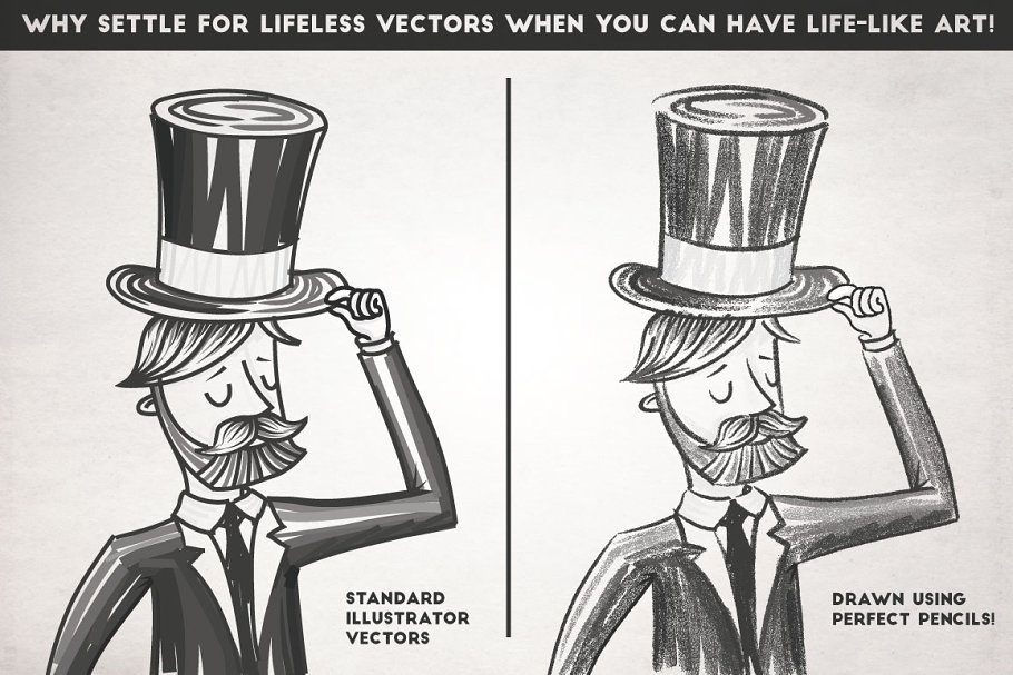 常见铅笔型号笔画AI笔刷 Perfect Pencils – Brush Pack插图(6)