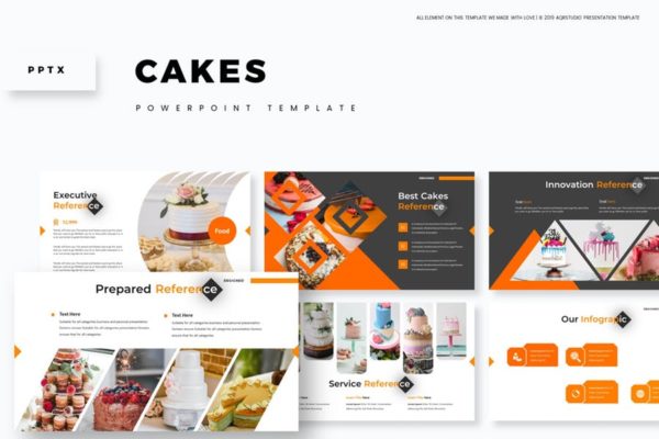 蛋糕烘焙美食主题PPT幻灯片模板素材 Cakes – Powerpoint Template