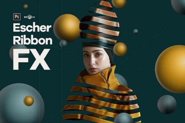 创意丝带艺术品工艺品照片一键生成PS动作 Escher Ribbon FX Photoshop Add-On Extension