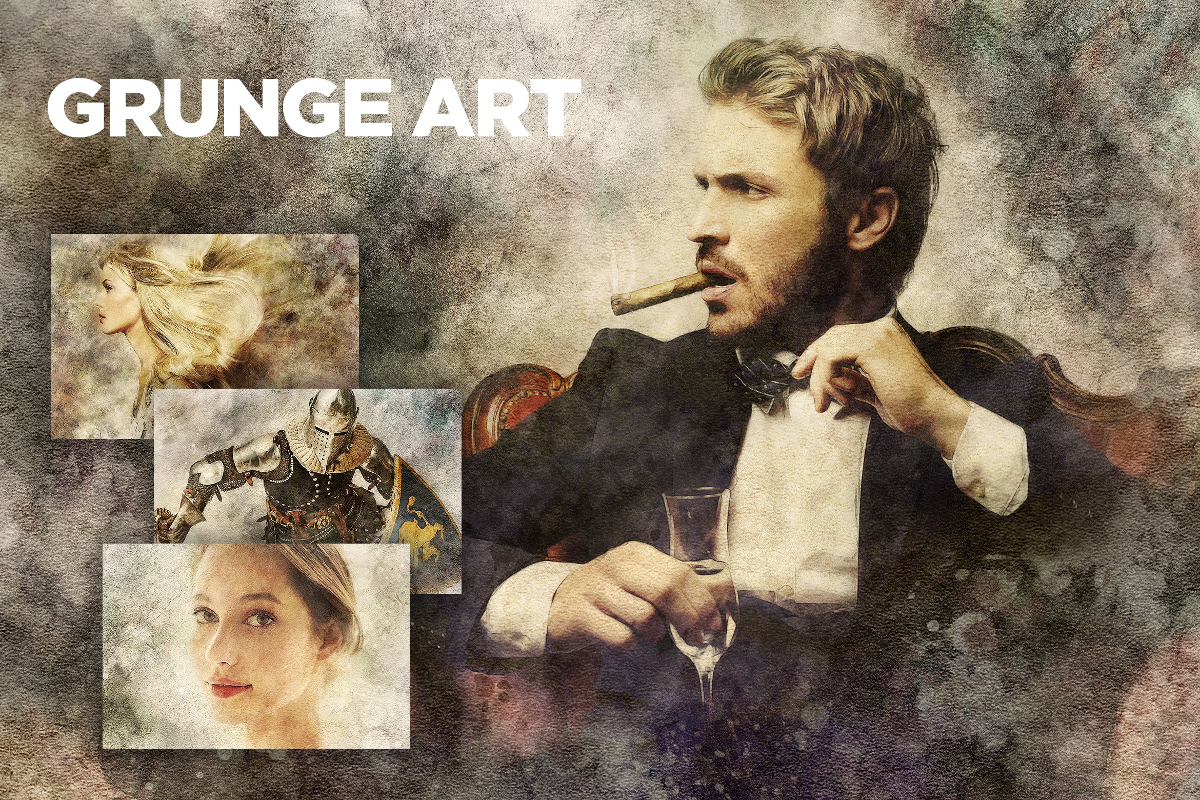 一款有创造性的复古风格艺术效果PS动作 Grunge Art CS3+ Photoshop Action插图