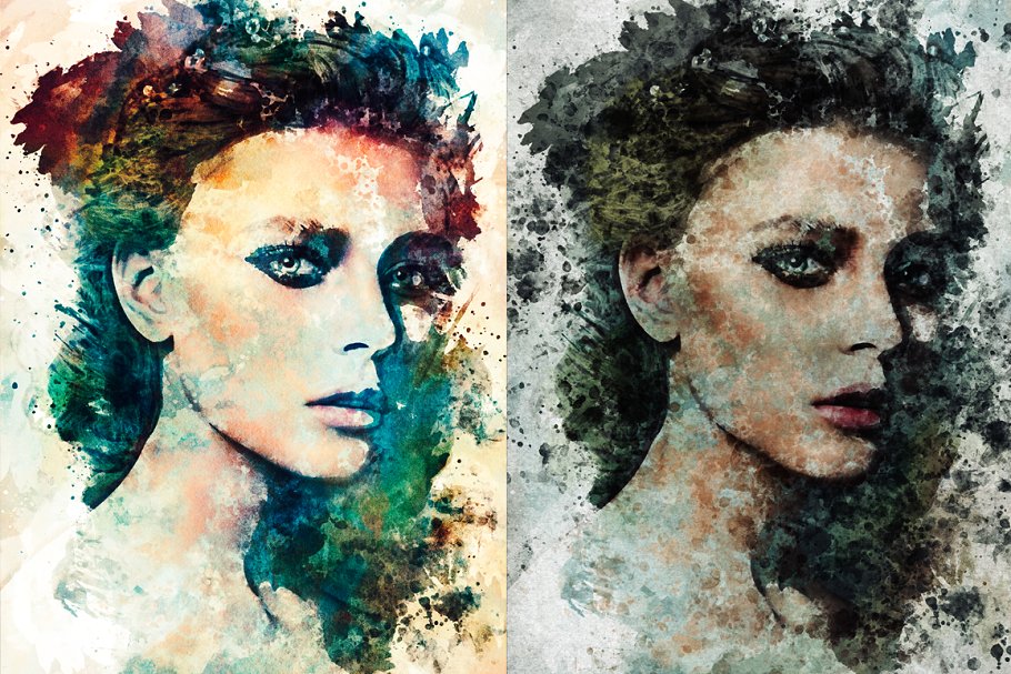 人物肖像照片水彩效果PS动作 Watercolor Portrait Photo Template插图(6)