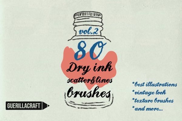 84款干墨水笔画AI笔刷合集 Dry ink brushes VOL.2 scatter&amp;lines