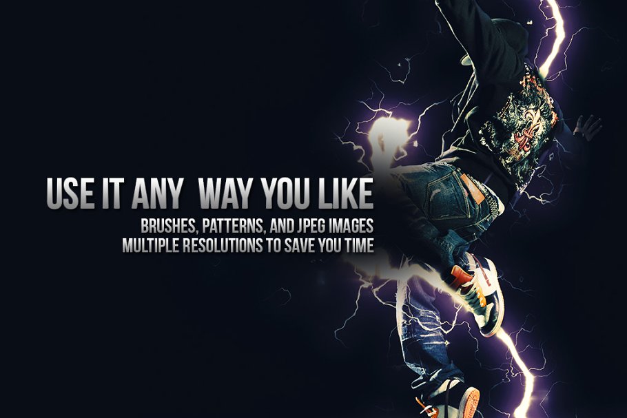180种电流通电效果PS笔刷 180 Electrifying Lightning Strikes插图(1)