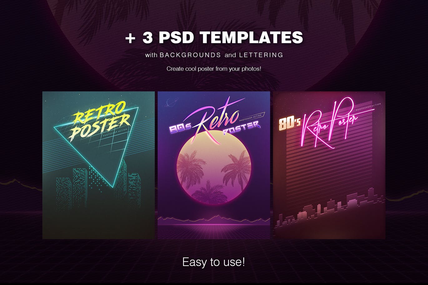 80年代复古风格海报设计样式PS动作 80s Retro Poster Action插图(4)