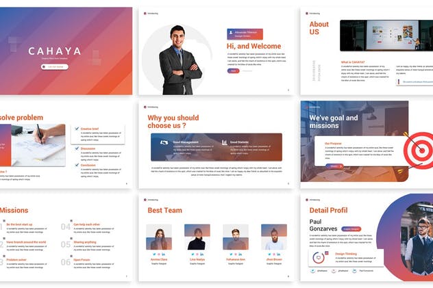 双色调多行业适用的企业PPT幻灯片设计模板 Cahaya – Duotone Powerpoint Template插图(1)