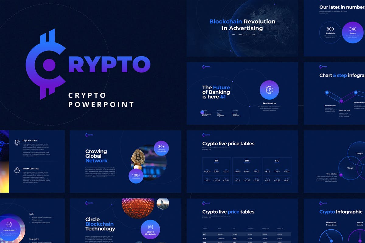 比特币加密货币投资金融PPT幻灯片演示模板 CRYPTO Powerpoint Template插图