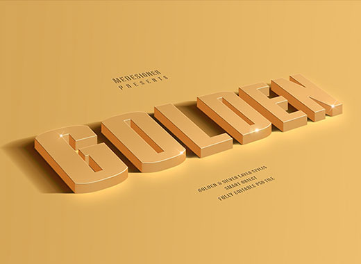 黄金和白银质感的3D字体设计[psd]