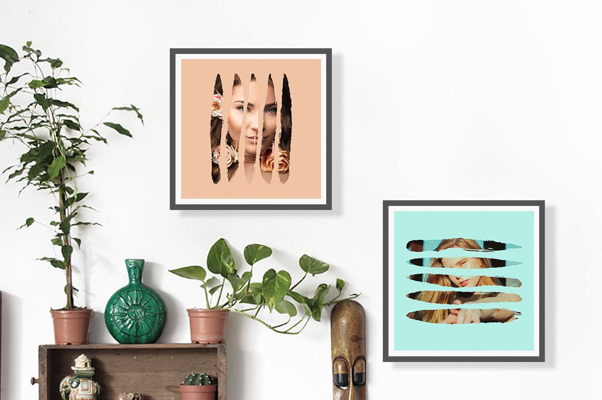 图片条纹笔刷蒙版遮罩PSD分层模板 Stripes Brush Photo Templates Vol 2插图(1)