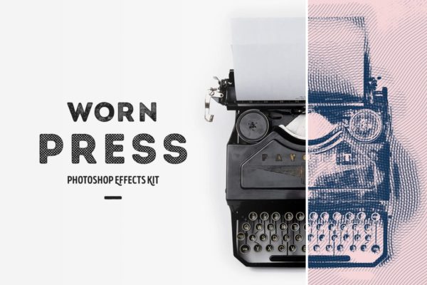 一键生成怀旧老照片效果PSD分层模板 Worn Press Photoshop Effects Kit