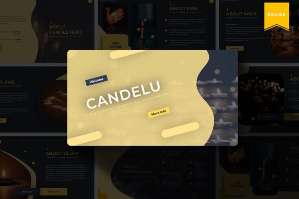 烛光蜡烛元素版式设计素材库精选谷歌演示模板 Candelu | Google Slides Template