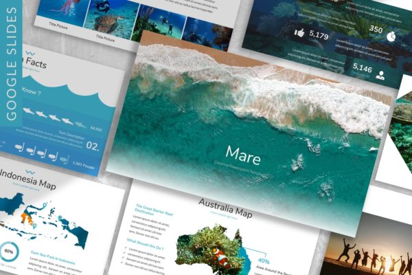 海岛旅行代理公司业务介绍谷歌幻灯片模板 Mare – Ocean Google Slides Template