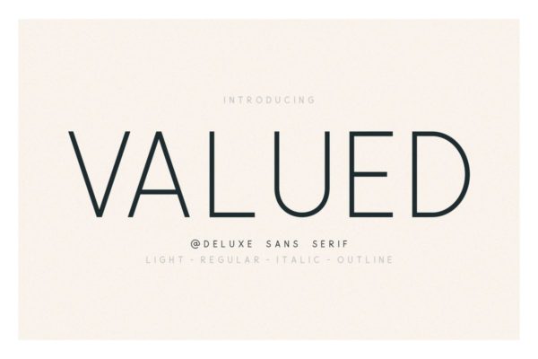 极简主义实心/空心无衬线英文字体家族 Valued – A Deluxu Sans Serif Family