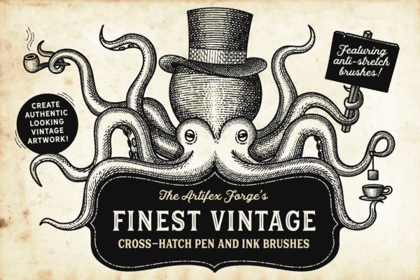 复古线条纹理AI笔刷 Finest Vintage – Illustrator Brushes