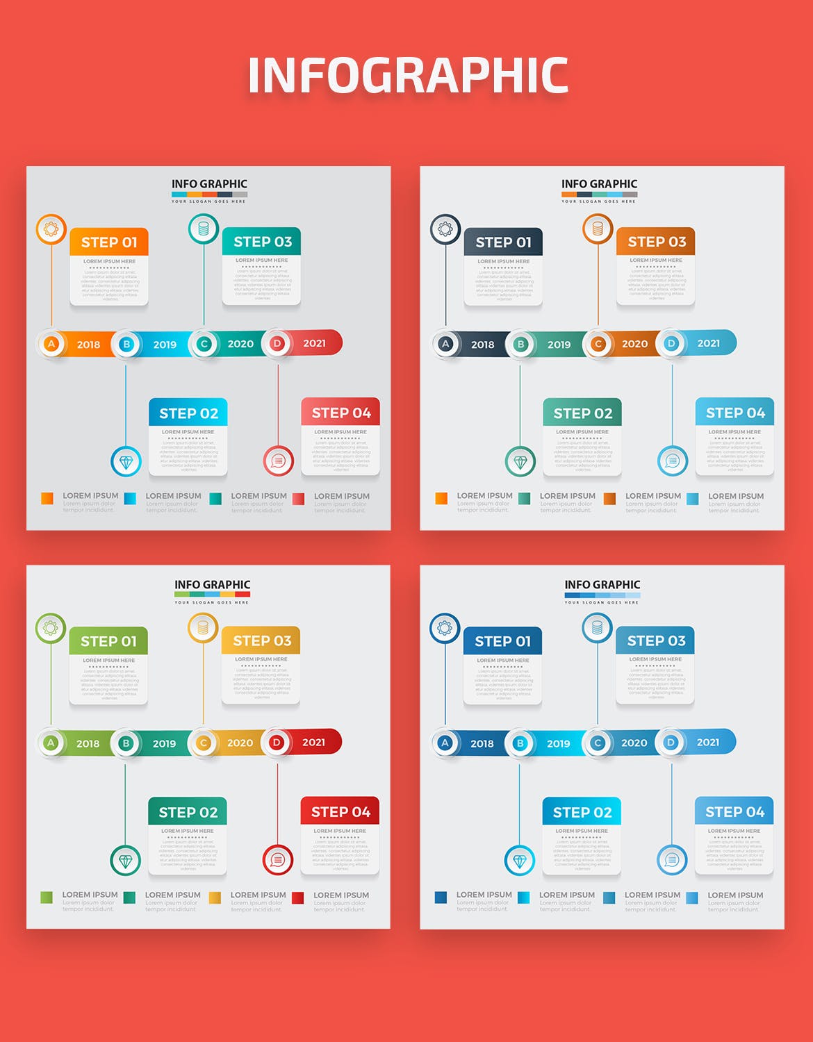 时间轴信息图表设计矢量图形素材 Timeline Infographic Elements Design插图(1)