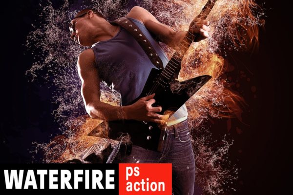 一半水一半火焰闪耀照片特效PS动作 Waterfire Photoshop Action