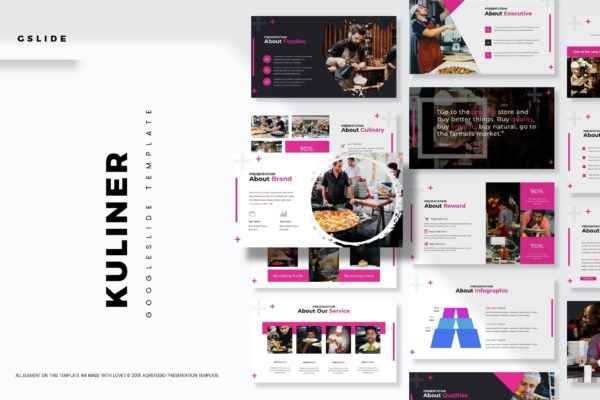 西餐西式美食品牌介绍谷歌幻灯片模板 Kuliner – Google Slides Template