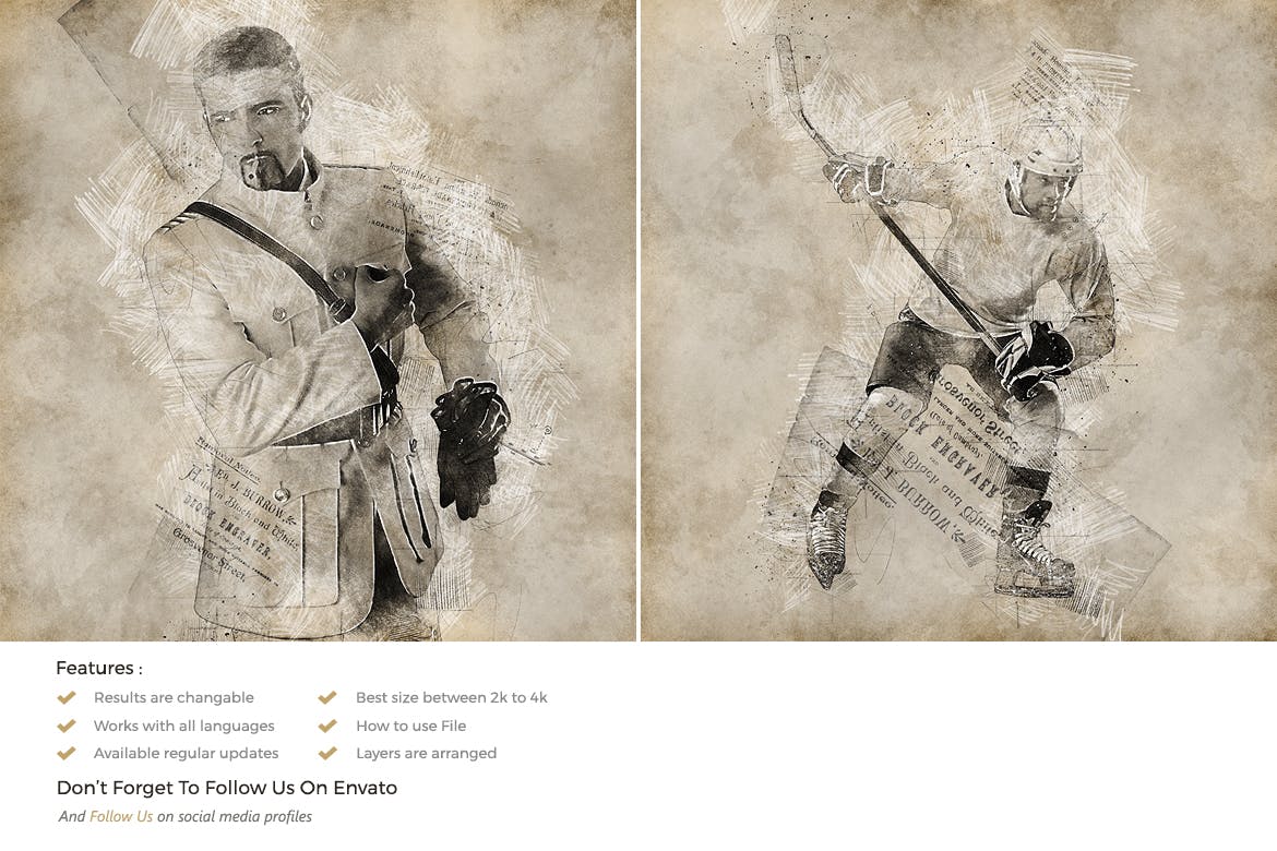 铅笔素描艺术插画效果素材库精选PS动作 Pencil Sketch 3 Photoshop Action插图(4)